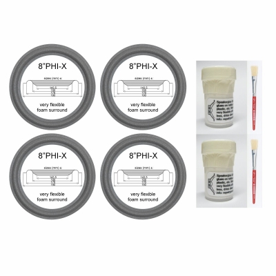 Philips FB825 Lautsprecher Tieftöner - Reparaturset : 4x 8"PHI-X + 2x glue + 2x brush.
