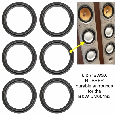 B&W DM604 - 6x GUMMI Sicke für Reparatur Tieftöner.