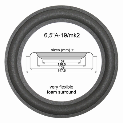 6,5"A-19/mk2 - SCHAUMSTOFF Sicke für Reparatur Lautsprecher