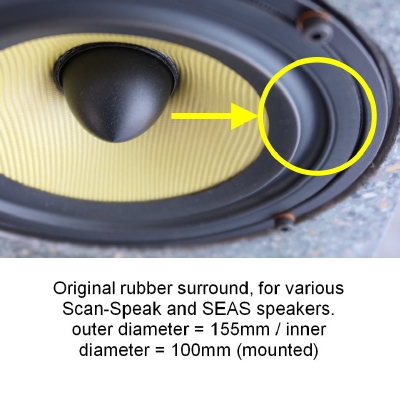 SEAS G17RE/P woofer - 1x GENUINE RUBBER surround for LONG-LIFE repair.