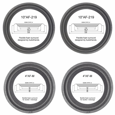 Infinity Reference 71 mkII luidspreker - Reparatieset: 2x 10"AF-219 + 2x 4"AF-M - GEEN LIJM/PENSEEL.