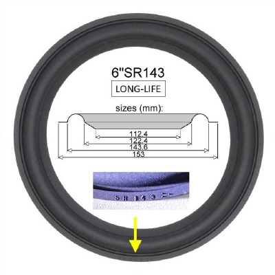 6"SR143 - RUBBER rand ORIGINEEL voor reparatie Vifa etc.