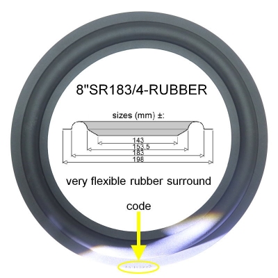 8"SR183/4-RUBBER - RUBBER rand voor reparatie, met SR-CODE