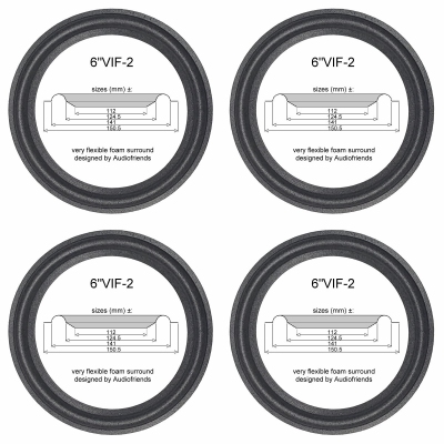 Dali 104 - Vifa 17WG-66-08 - 4x Schaumgummi Sicke für Reparatur Tieftöner Lautsprecher.