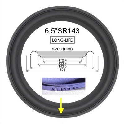 6,5"SR143 - RUBBER rand ORIGINEEL voor reparatie Vifa etc.