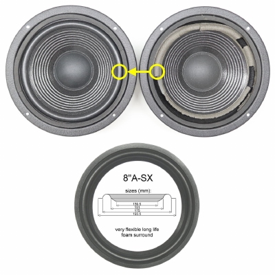 JBL 308G, 308G-1, 408G, 408G-1, 116H-2, 116A woofer : 1x Foam surround for repair loudspeaker.