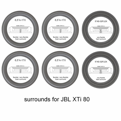 JBL XTi 80 (A2106A Tieftöner) - XTi 80 (A2105A Mitteltöner) - 6x Schaumstoff Sicken für Reparatur.