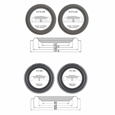 JBL ATX-30 - A0906A woofer + A0904A midrange : 4x foam edges for repair loudspeakers.