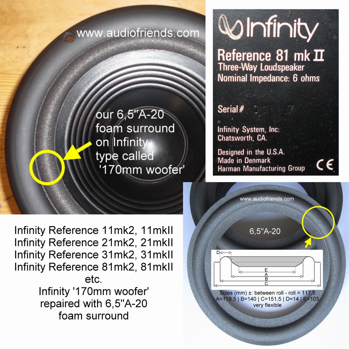 Infinity Reference 81 mkII Repair kit speakers