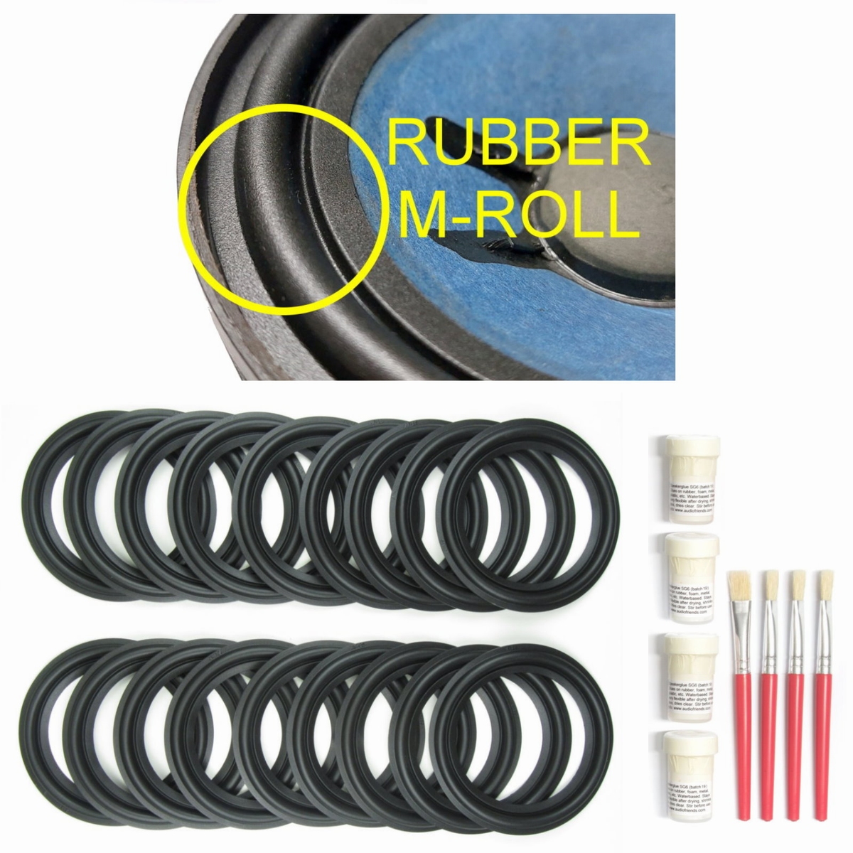 Bose 901 Reparatieset: 18 x rand + 4 x lijm + 4 x penseel